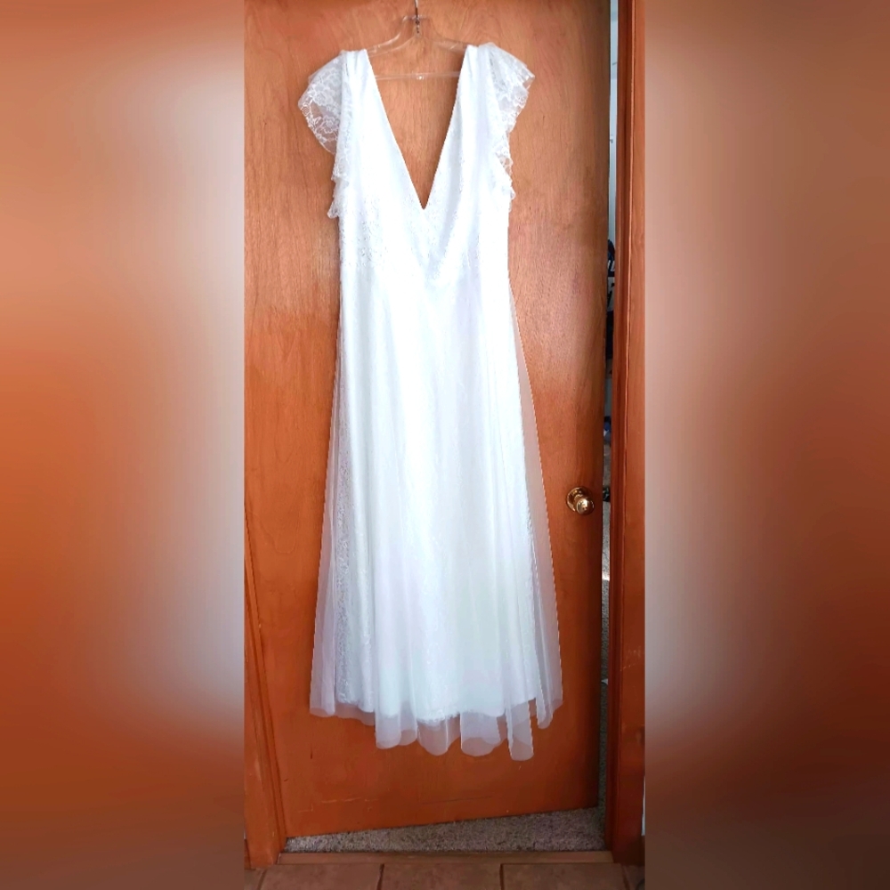 White Lace Dress Cap Sleeves Wedding Formal